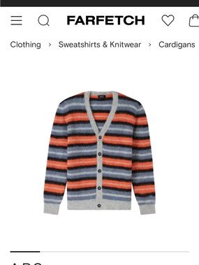 A.P.C. Striped V‑Neck Cardigan in Gray, Navy & Orange